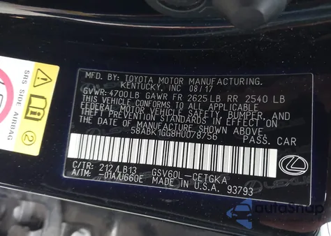 2017 Lexus Es 350 из США, поврежденный, VIN 58ABK1GG8HU078756